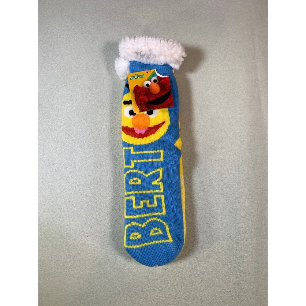 Sesame Street Ernie Yellow Blue Lined Sherpa Lined Socks Non-slip Soft 1pair New
